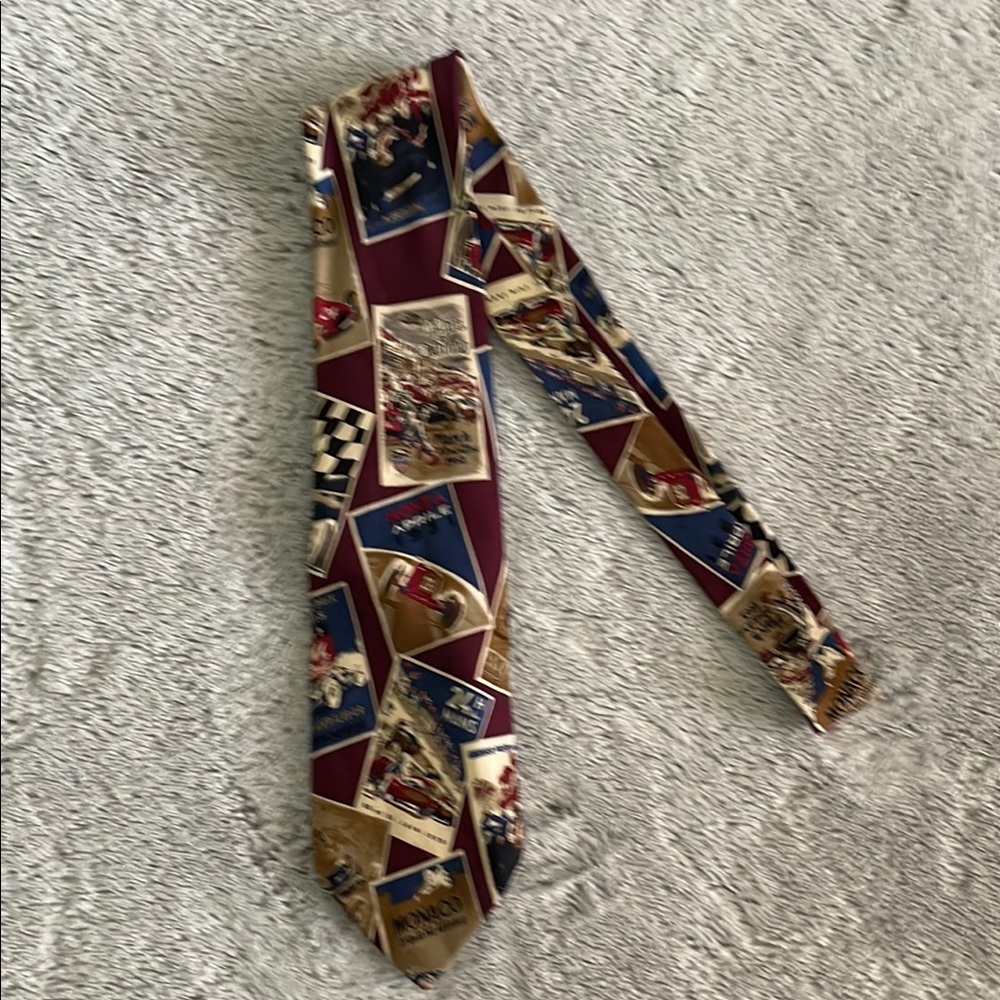 Vintage Patterned Tie with Racing Motif  Ferrell Reed cars